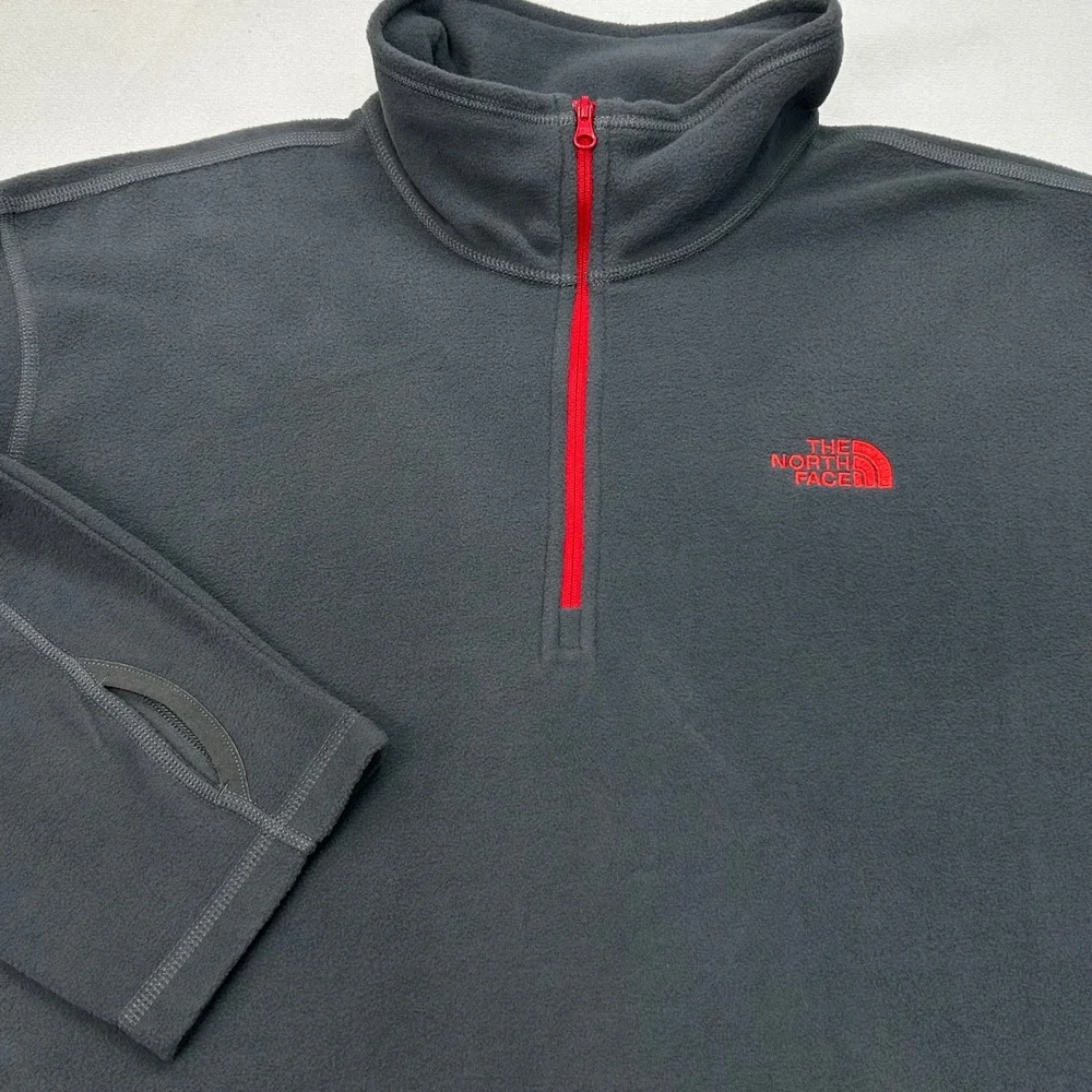 North‎ Face Quarter Zip Fleece Mens XL Gray Red Pullover Outdoor Hiking Gorpcore